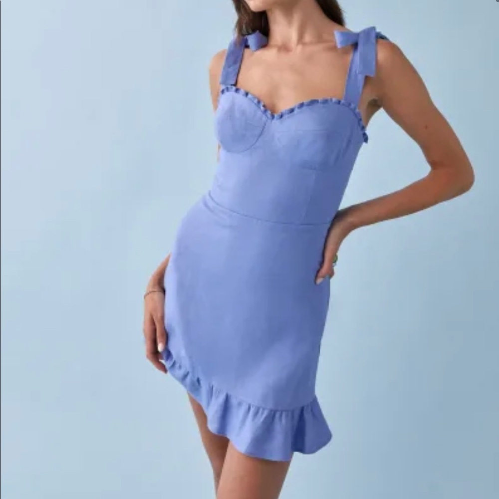 Reformation Desiree Linen Dress Blue Dusk